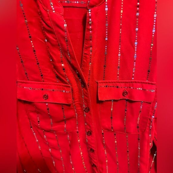 Notations red and silver bling blouse - Picture 4 of 10